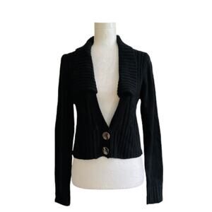 Sweater Project Black Shawl Collar Crop Cropped Ribbed Cardigan Sweater XL NEW
